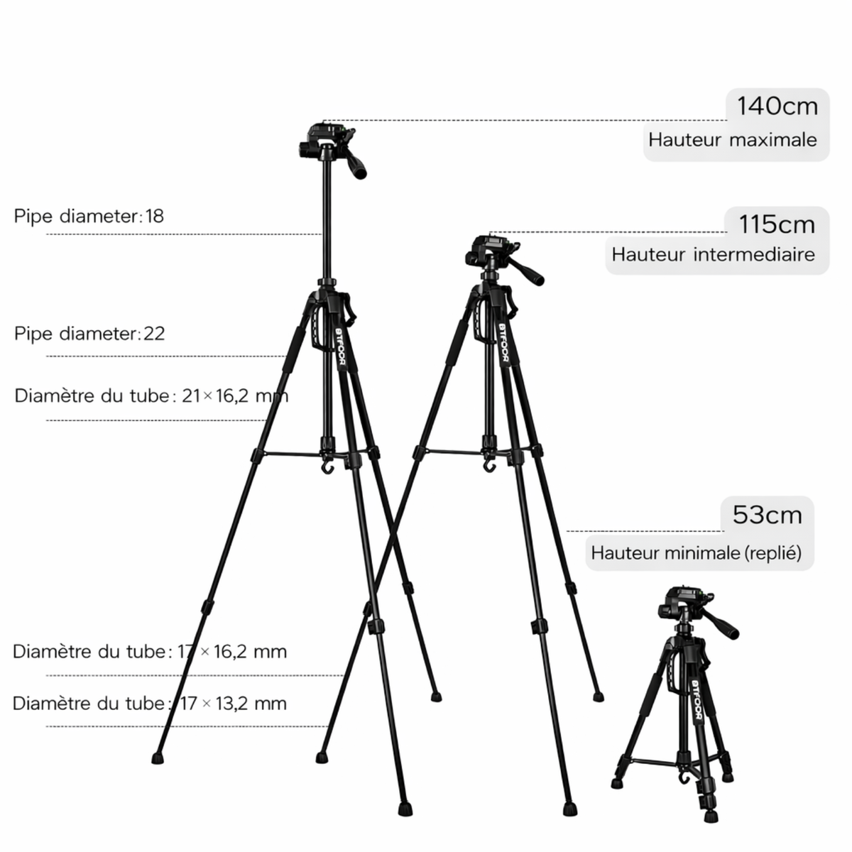 Trépied photo aluminium 140 cm